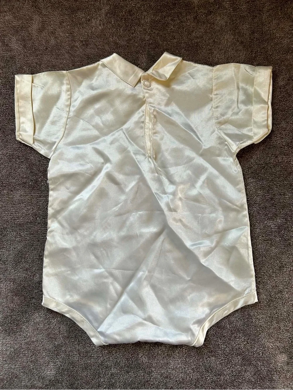 Vintage Baby Baptism Christening Romper Silky Satin Ivory Peter Pan 3-6 Months